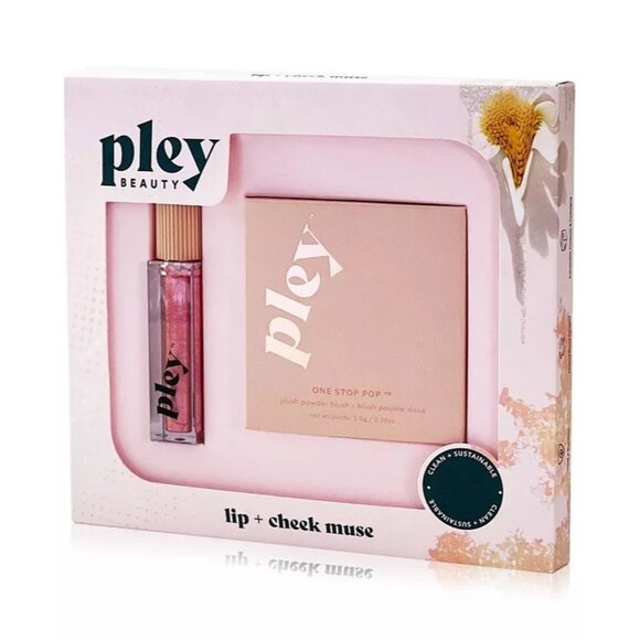 PLEY BEAUTY 2Pc. Glossy Lip Lacquer & Plush Powder Blush Set MSRP $28 NWT - Picture 1 of 6